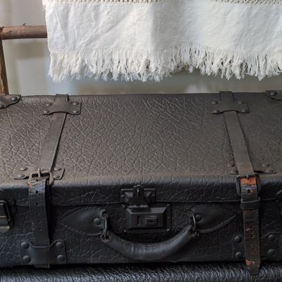 Vintage Black Leather Suitcase