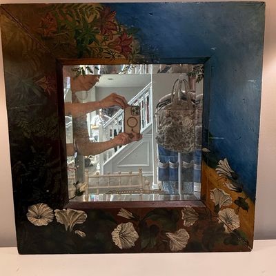 Hand-Painted Floral Wood Frame Mirror