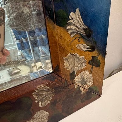 Hand-Painted Floral Wood Frame Mirror