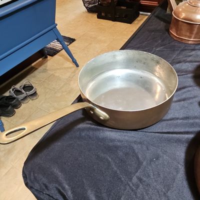 Sale Photo Thumbnail #202: Vintage French Copper Saucepan with Brass Handle
