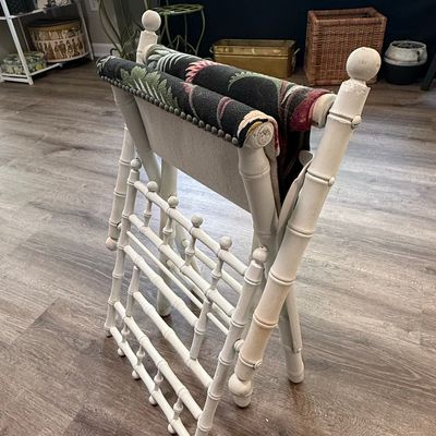 Vintage Faux Bamboo Folding Chair with Floral Upholstery