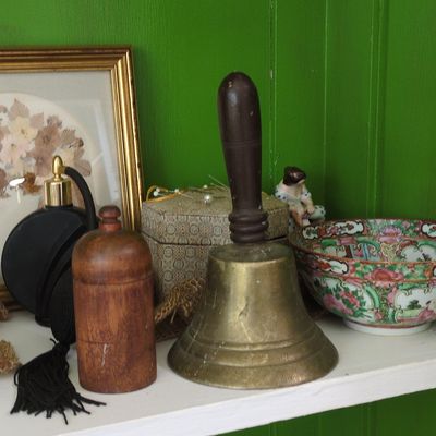 Sale Photo Thumbnail #126: Vintage Brass School Bell with Turned Wood Handle