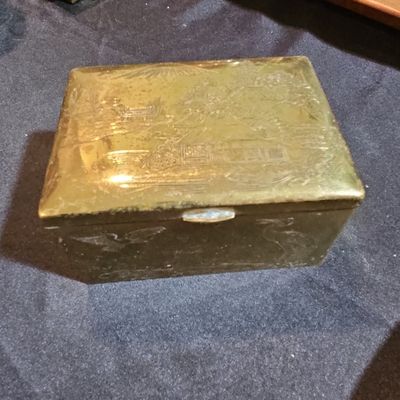Sale Photo Thumbnail #232: Vintage Japanese Etched Brass Trinket Box with Landscape Scene