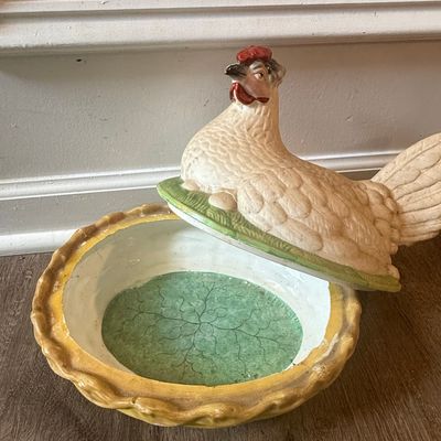 Staffordshire Majolica-Style Hen on Nest Tureen
