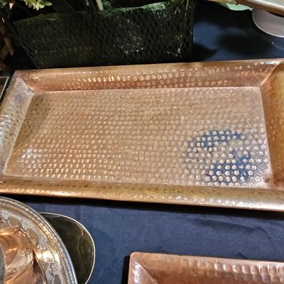 Sale Photo Thumbnail #200: Hammered Copper Rectangular Serving Tray with Handles
