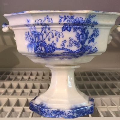 Sale Photo Thumbnail #693: Victorian Blue and White Transferware Compote - W. Adams & Co. Kyber Pattern