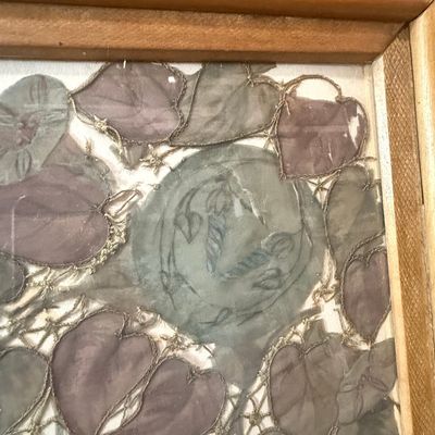 Sale Photo Thumbnail #550: Vintage Botanical Fabric Collage in Wood Frame