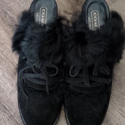 Sale Photo Thumbnail #413: Coach Kristy Black Suede Rabbit Fur Lace-Up Mules