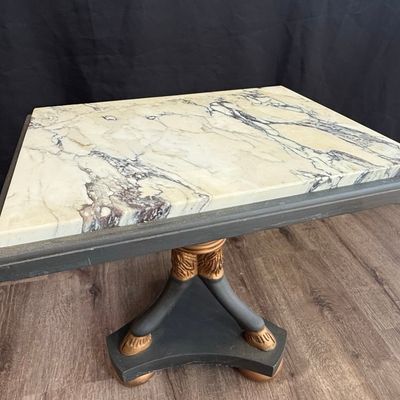 Vintage Hollywood Regency Style Marble Top Pedestal Table