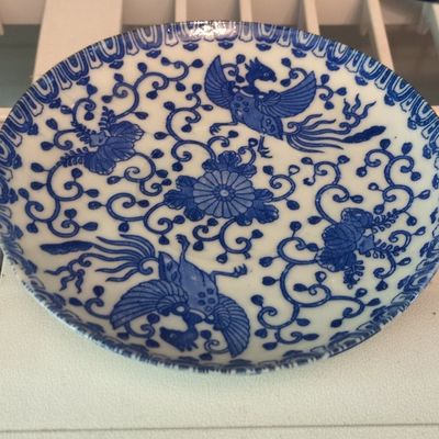 Sale Photo Thumbnail #794: Japanese Blue and White Phoenix Bird Saucer, likely Morimura or Noritake