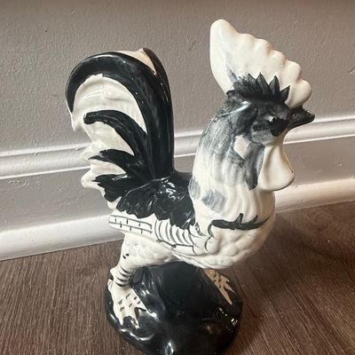 Sale Photo Thumbnail #168: Vintage Black and White Ceramic Rooster Figurine, Made in Japan
