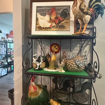 Collection of Decorative Farmhouse Rooster and Hen Figurines, including Lefton and Fitz and Floyd