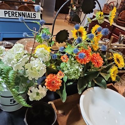 Sale Photo Thumbnail #814: Artificial Floral Arrangement in Numbered Metal Bucket