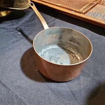 Sale Photo Thumbnail #204: Antique French Copper Saucepan with Brass Handle