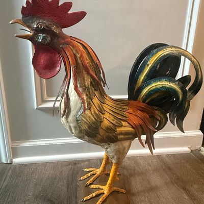 Large Hand-Painted Metal Rooster Sculpture