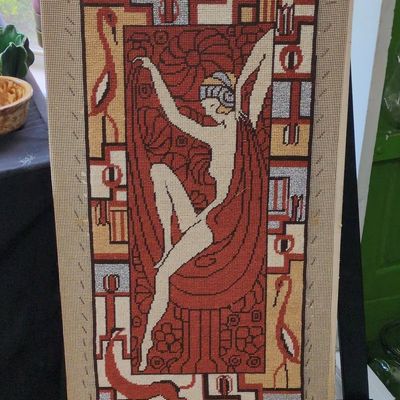 Sale Photo Thumbnail #523: 1977 Gemini Art Deco Flapper Needlepoint Canvas