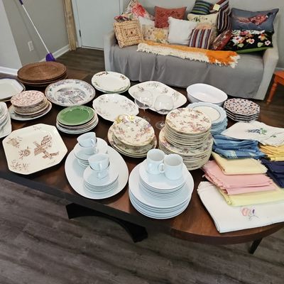 Sale Photo Thumbnail #211: Mixed Assortment of Vintage and Contemporary Tableware including Johnson Brothers, Limoges, and Royal Crown Derby