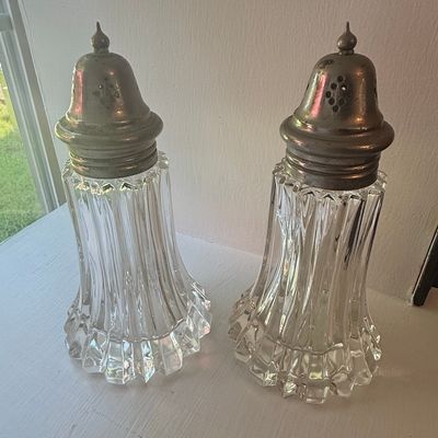 Sale Photo Thumbnail #153: Vintage Leonard Crystal Fluted Salt and Pepper Shakers