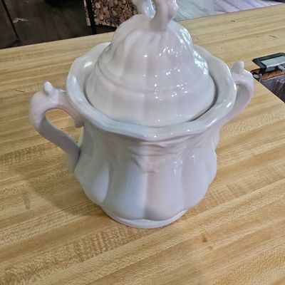 Sale Photo Thumbnail #593: White Ironstone Sugar Bowl with Lid, Wheat Pattern