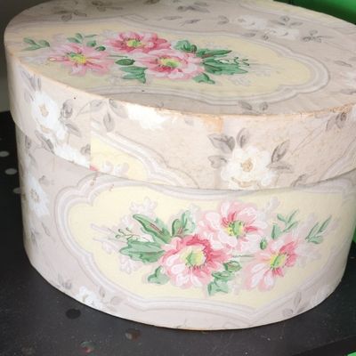 Sale Photo Thumbnail #445: Vintage Floral Hat Box with Roses and Scrollwork