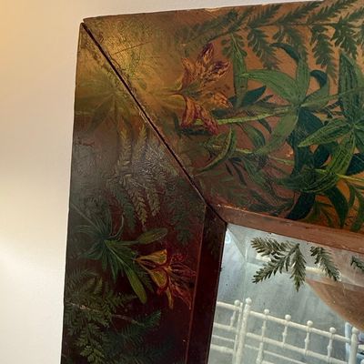 Hand-Painted Floral Wood Frame Mirror
