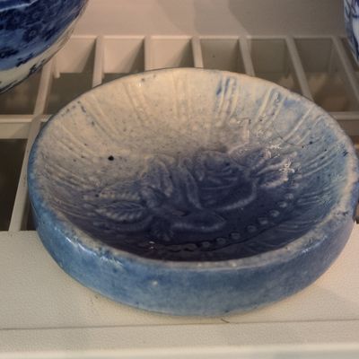 Sale Photo Thumbnail #795: Blue Glazed Ceramic Rose Motif Trinket Dish