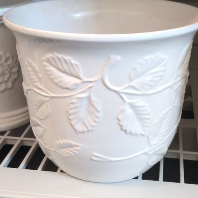 Sale Photo Thumbnail #774: White Ceramic Embossed Strawberry & Vine Planter