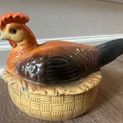 Erphila Germany Majolica Hen on Nest with Egg Cups #6503