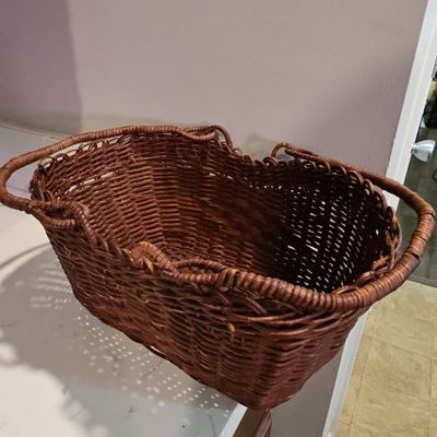 Sale Photo Thumbnail #611: Vintage Woven Willow Gathering Basket with Scalloped Rim and Handles