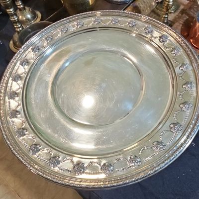 Sale Photo Thumbnail #249: Silver-Plated Decorative Charger or Serving Tray with Floral/Urn Motif