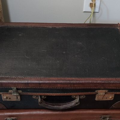Vintage Vulcanized Fiber and Leather Suitcase