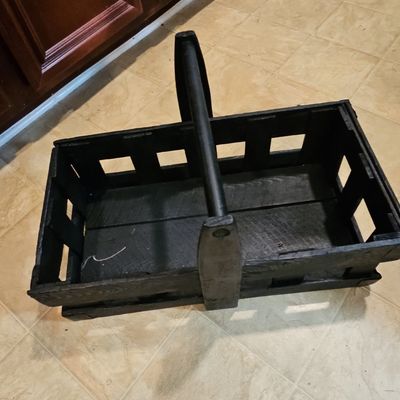 Sale Photo Thumbnail #622: Vintage Black Wooden Garden Trug / Gathering Basket
