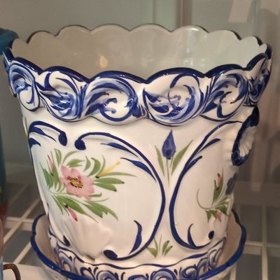 Sale Photo Thumbnail #688: Portuguese RCCL Hand-Painted Ceramic Planter with Saucer