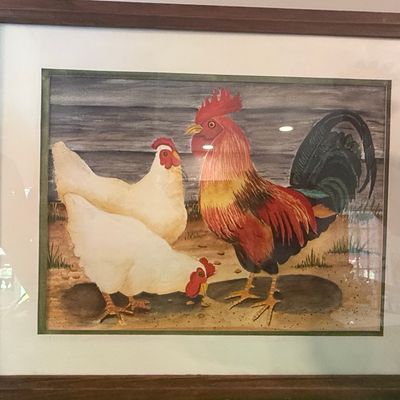 Sale Photo Thumbnail #542: M. Metz Watercolor Painting of Chickens