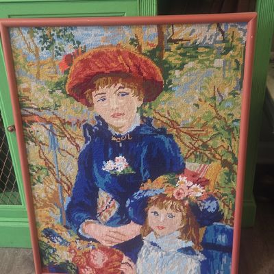 Sale Photo Thumbnail #546: Royal Paris Renoir "Two Sisters On The Terrace" Finished Needlepoint Tapestry