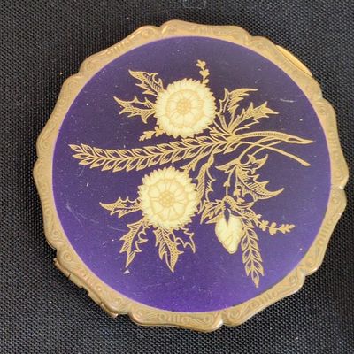 Sale Photo Thumbnail #342: Vintage Stratton Powder Compact Floral Enamel Design Scalloped Edges Mirrored