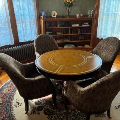 Sale Photo Thumbnail #6: Leather topped table