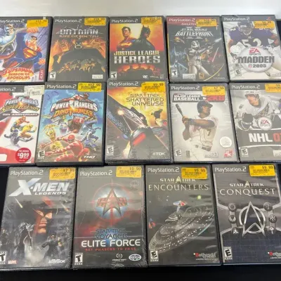 Sony PS2 14 Games + 2 Duplicates Star Trek X-Men Batman Battlefront Power Rangers Justice League