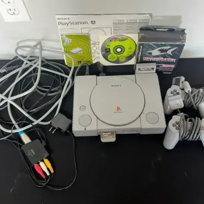 Sony PlayStation PS1 Console Bundle 2 Controllers Memory Card Demo Disc GameShark
