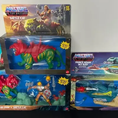 Masters of the Universe Figure & Vehicle – Battle Cat, Prince Adam Sky Sled, Battlefield Warriors