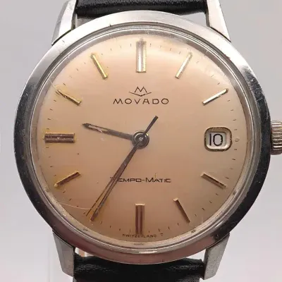 Sale Photo Thumbnail #315: Vintage Movado Tempo-Matic Wrist Watch with Leather Band 