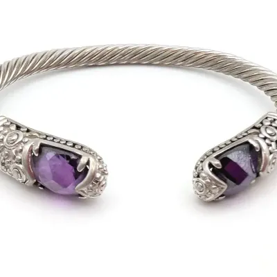 Sale Photo Thumbnail #311: Silver Tone and Purple Cuff Bracelet