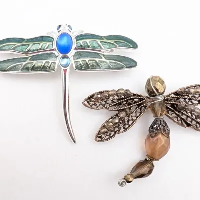 Sale Photo Thumbnail #55: Two Dragonfly Brooches | Silver Tone Monet | Beaded