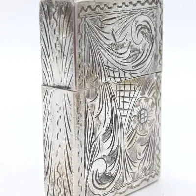 Sale Photo Thumbnail #221: Vintage Etched Silver Tone Lighter Case