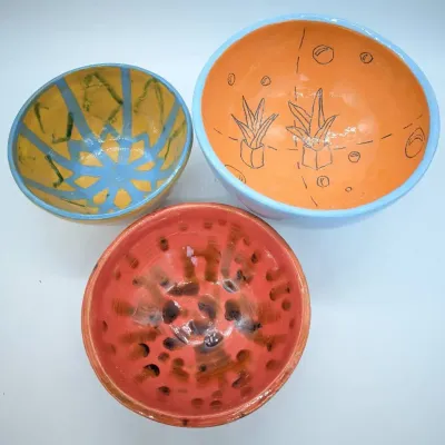 Sale Photo Thumbnail #202: Three Handmade Colorful Bowls by Cincinnati Artist