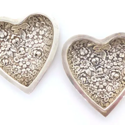 Sale Photo Thumbnail #136: Two Stering Silver Heart Dishes by Stieff