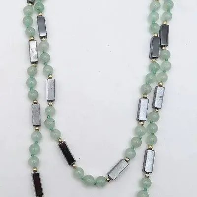 Sale Photo Thumbnail #125: Green Gemstone and Hematite Bead Necklace