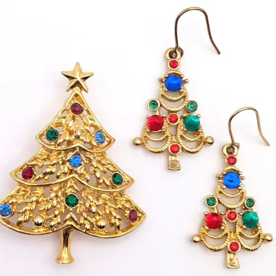 Sale Photo Thumbnail #61: Christmas Tree Jewelry | Eisenberg Ice Brooch | Dangle Tree Earrings