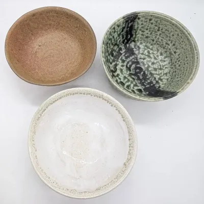 Sale Photo Thumbnail #203: Three Neutral Pottery Bowls by Cincinnati Artist