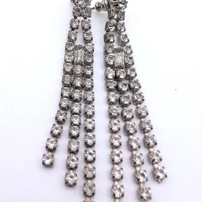 Sale Photo Thumbnail #45: Vintage Pierced Rhinestone Dangle Earrings